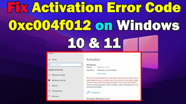 Ошибка 0xC004F012 при активации Windows 11 и 10